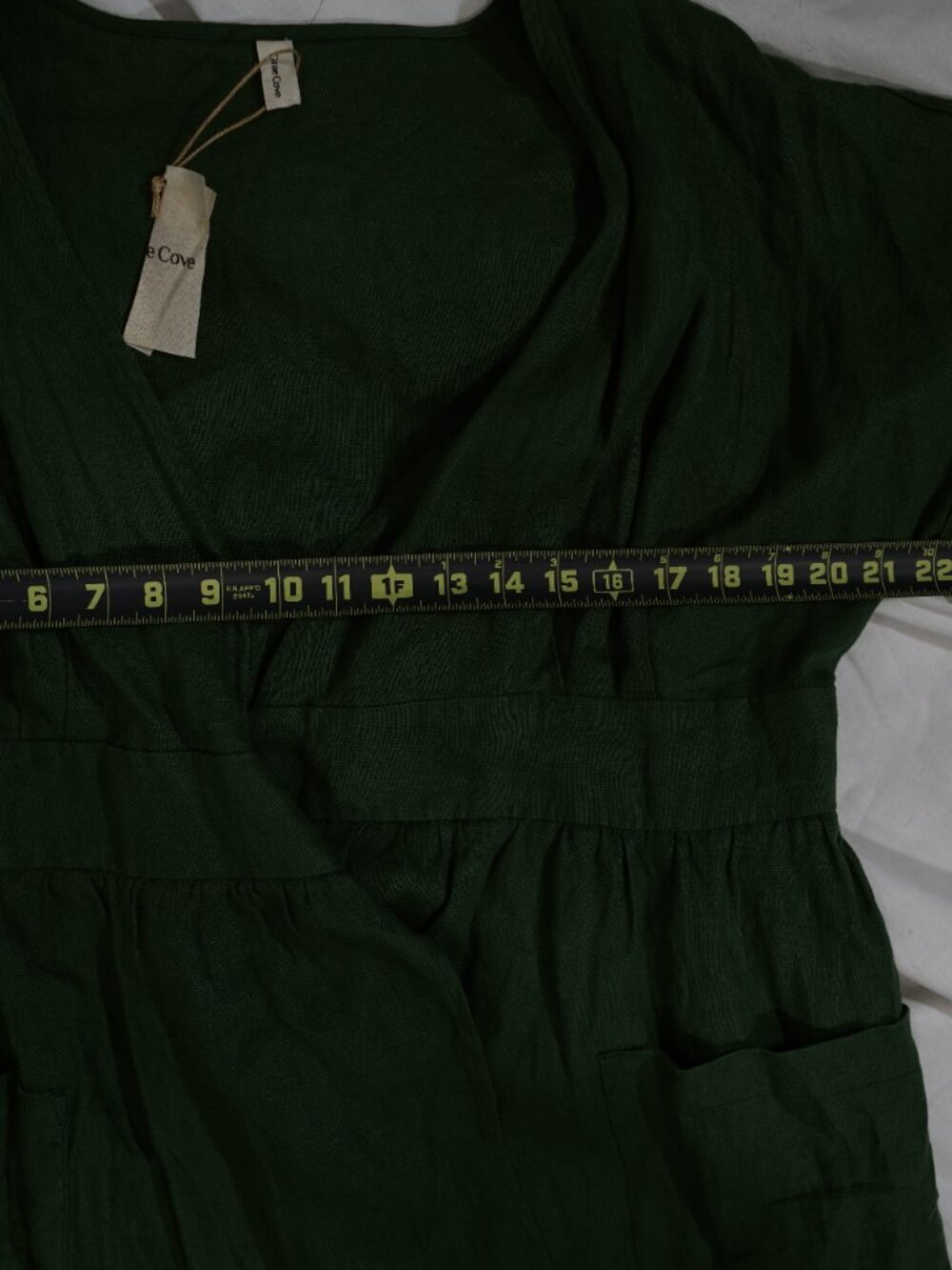 Grae Cove Green Wrap Midi Dress Pockets NWT Coastal Linen Look - Picture 6 of 8